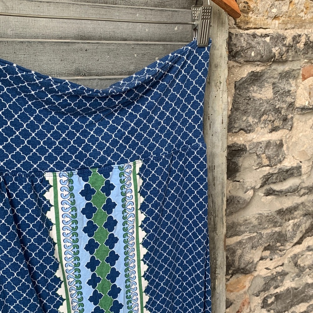Blue Patterned Maxi Skirt with Green Stripe - Picture 5 of 6